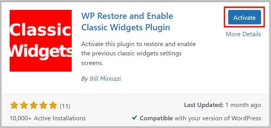 Install and Activate WP Restore and Classic Widgets plugin to disable block widgets