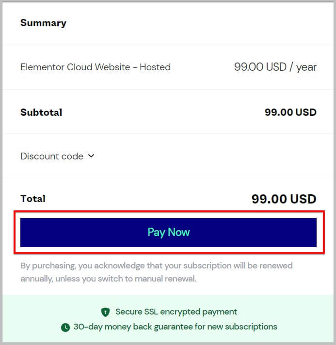 Pay for Elementor Cloud Website