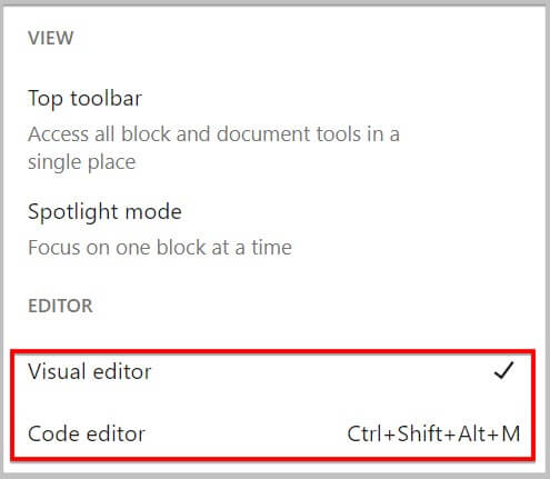Code editor added to options menu in WordPress 6.0