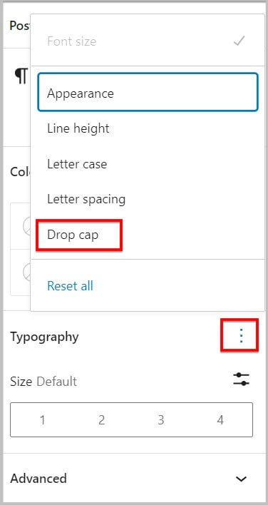 Drop Cap in typography controls for Paragraph block in WordPress 6.0