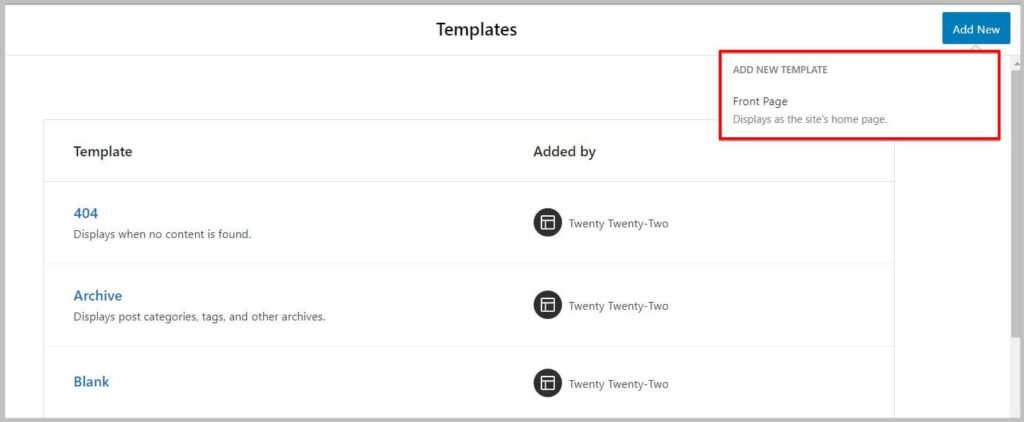 Limited template options in site editor before WordPress 6.0