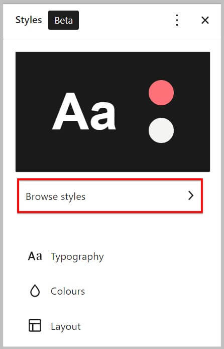 New browse style option in WordPress 6.0