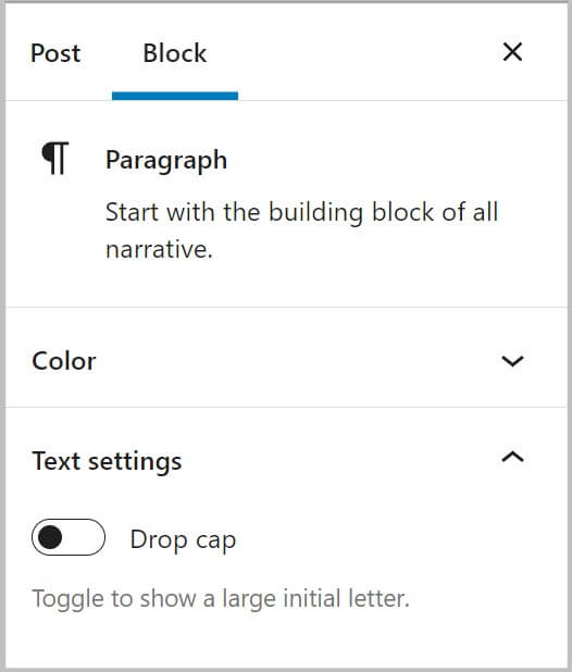Paragraph block before WordPress 6.0