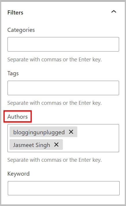 Query Loop block authors filter in WordPress 6.0