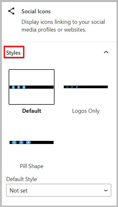 Style option in social icons block before WordPress 6.0