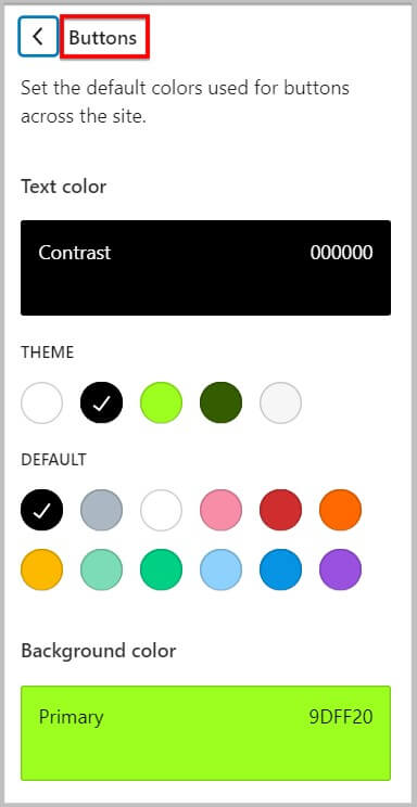 Colors for button in WordPress 6.1 beta