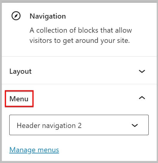 New menu option in navigation block sidebar in WordPress 6.1 Beta