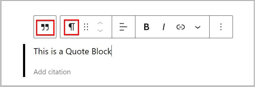 Paragraph block in Quote block in WordPress 6.1 Beta