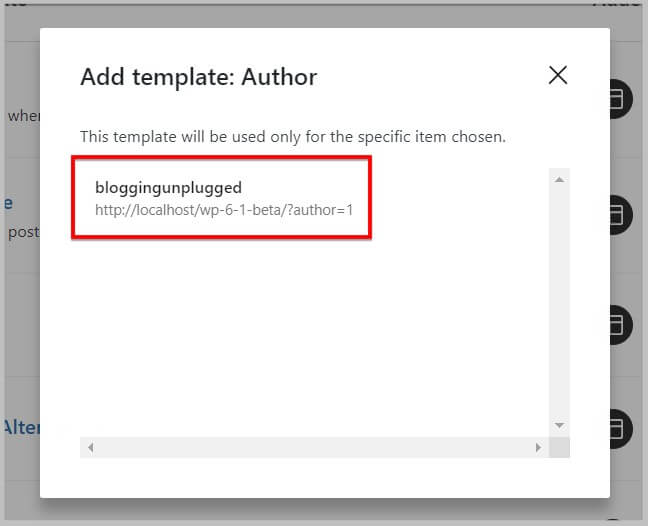 Select an item to create template for in WordPress 6.1 Beta