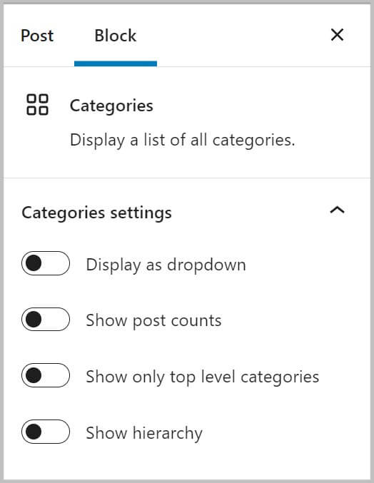 Show empty categories option missing before WordPress 6.1 Beta