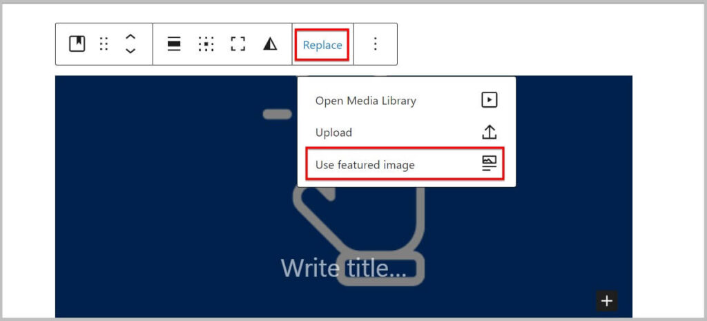 Use feature image in option under Replace Media in Cover block in WordPress 6.1