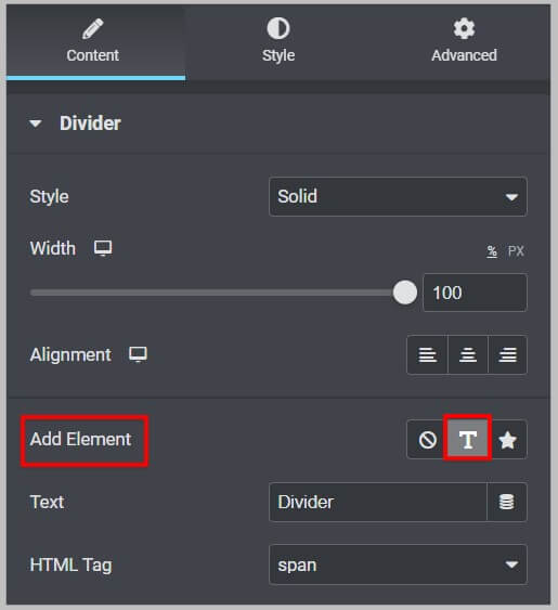 Add Element in Divider widget in Elementor 3.8