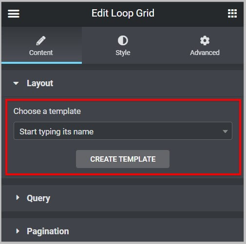 Choose or create a template for new Loop Builder in Elementor Pro 3.8