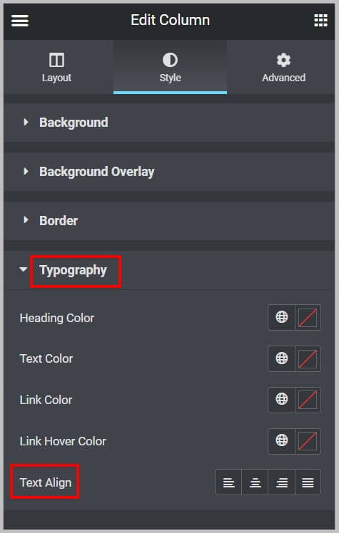 Responsive Controls missing in Text Align in Columns before Elementor 3.8