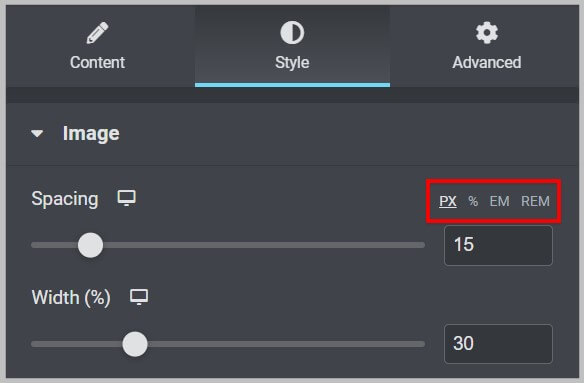 Size units in Image Box widget after Elementor 3.8