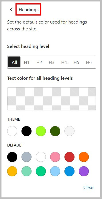 All global color options for headings in WordPress 6.1