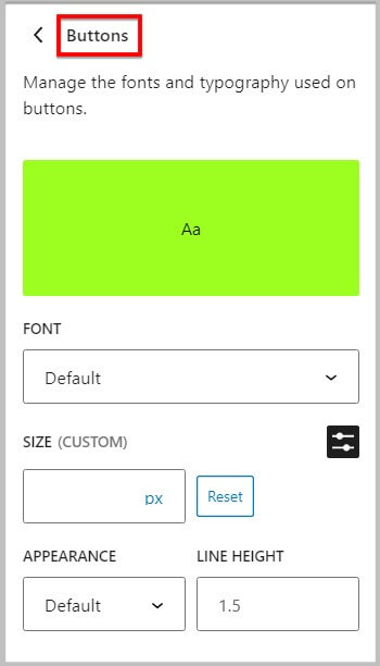 All global typography options for buttons in WordPress 6.1