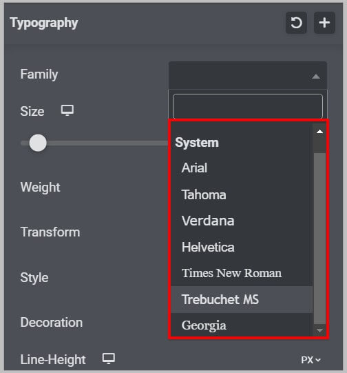 Available fonts after disabling Google Fonts in Elementor 3.10