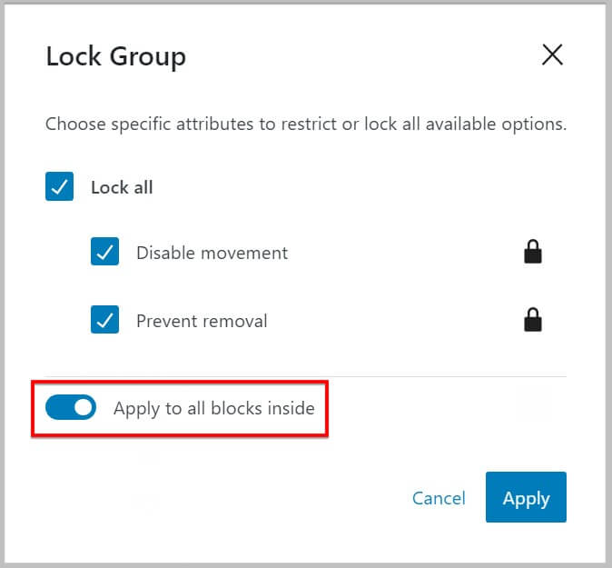 Block Lock settings in WordPress 6.1