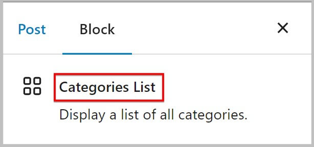 Categories block renamed to Categories List after WordPress 6.1 update