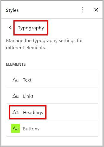 Global Typography settings for Headings in WordPress 6.1