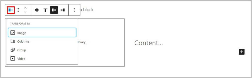 No option to transform Media and Text block to Cover before WordPress 6.1