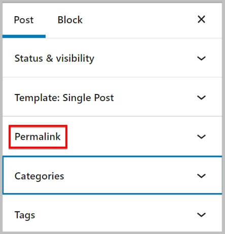 Post Permalink settings before WordPress 6.1