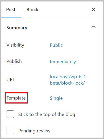 Template selection option after WordPress 6.1