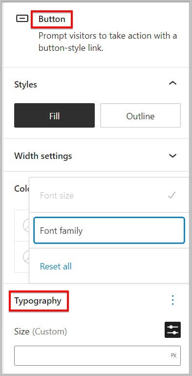 Typography controls in Buttons before WordPress .1