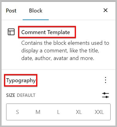 Typography controls in Comment Template block after WordPress 6.1 update
