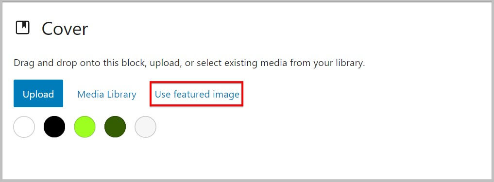 Use featured image option on Cover block placeholder after WordPress 6.1