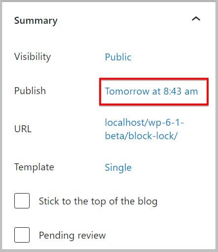 Use tomorrow in Post scheduler in WordPress 6.1
