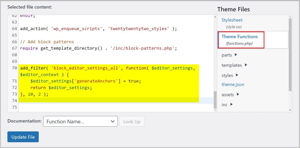 Another code snippet to enable automatic anchor text generation for headings in WordPress