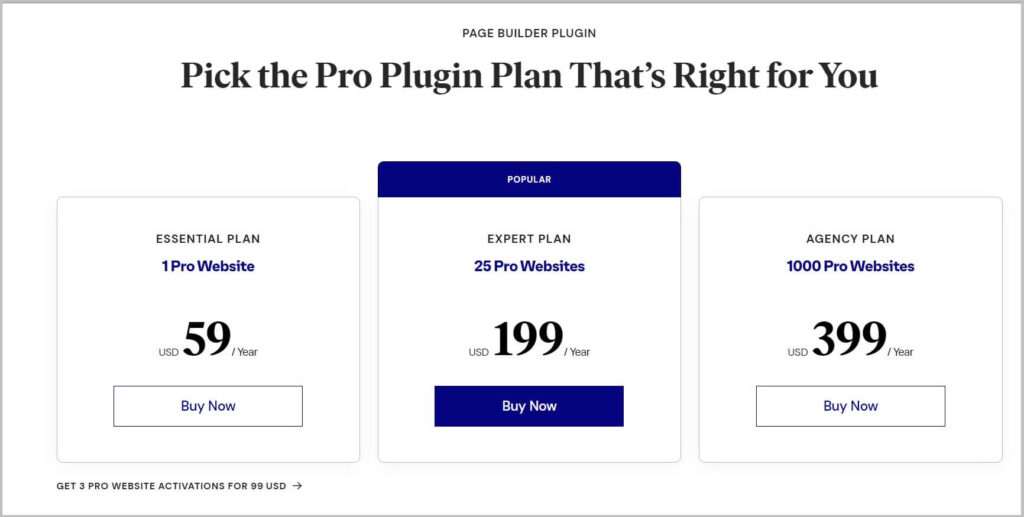 Elementor Pro plugin pricing and plans