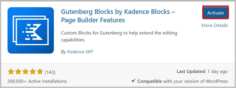 Install and activate Kadence blocks to use new Kadence Design Library