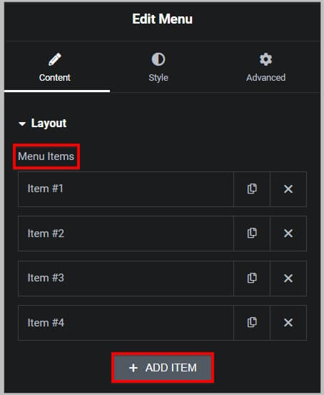 Add Item in new Menu widget in Elementor Pro 3.12