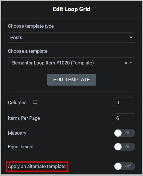 Alternate Template in Loop grid widget in Elementor Pro 3.12