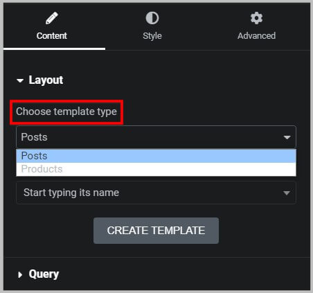 Choose template type in Loop in Elementor Pro 3.12