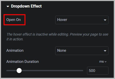 Dropdown effects in new Menu widget in Elementor Pro 3.12
