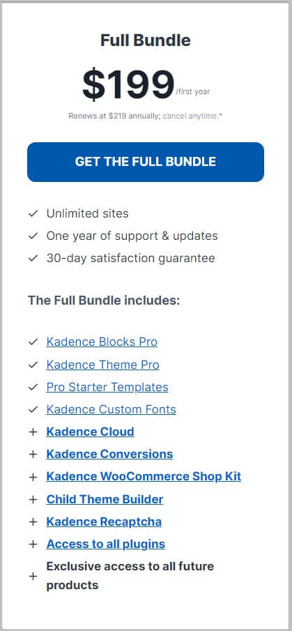 Kadence Full Bundle Pricing and Plans