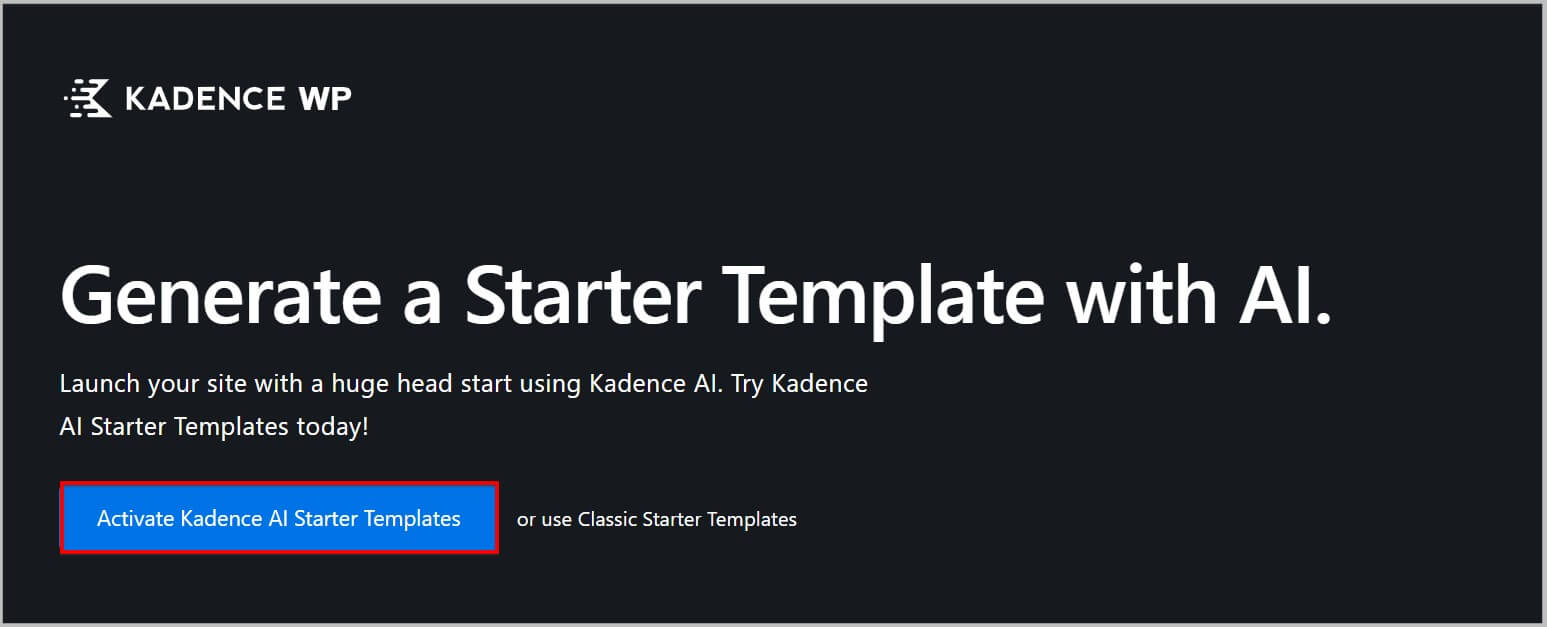 Option to activate AI in Kadence Starter Templates